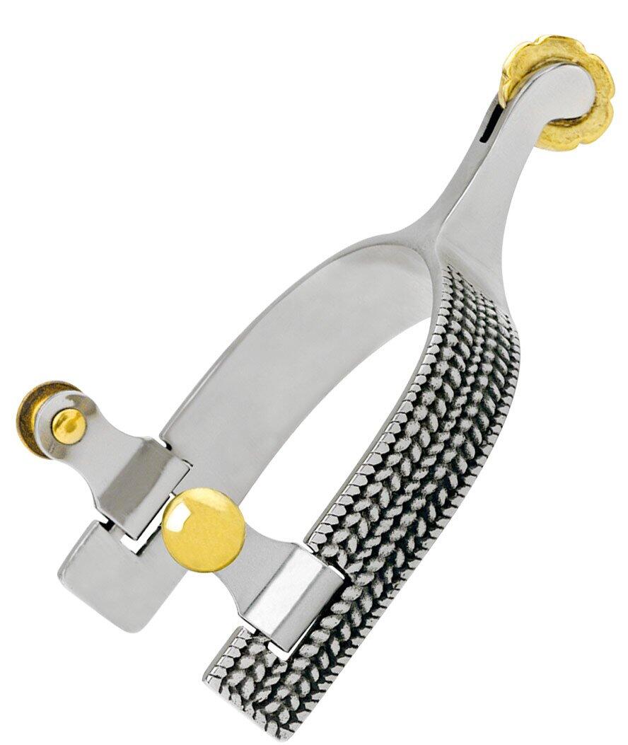 SARTORE Speroni western da roping in acciaio inox con decori stampati e rotelle a petalo