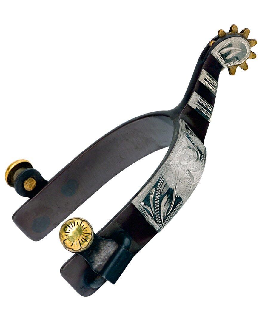 SARTORE Speroni western in ferro con decori in alpacca e ottone rotella dentata