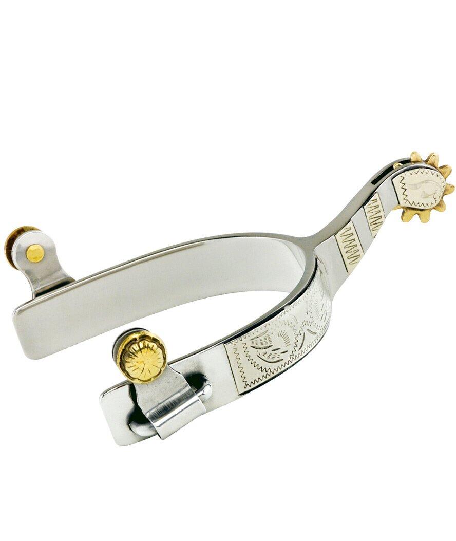 SARTORE Speroni western in acciaio inox con decorazioni in alpacca completo di rotella