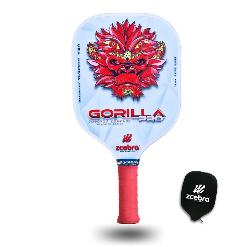 ZCEBRA Pickleball Racket Koolstofvezel - 16mm Kern, Matte Ruwe Textuur, Gorilla Pro Blue Met Neopreen Hoes