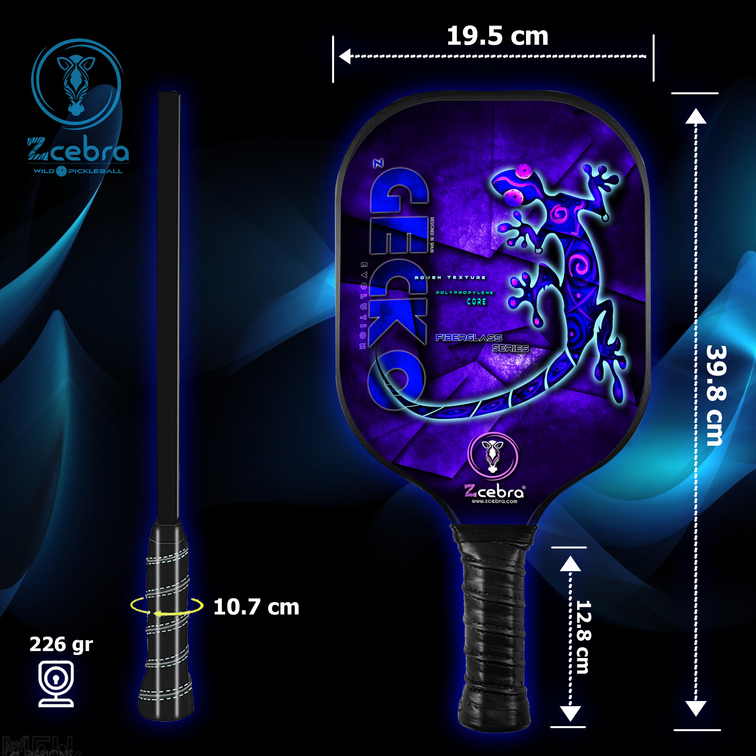 Pala de Pickleball Zcebra Zgecko Fiberglass Series RED 3/7