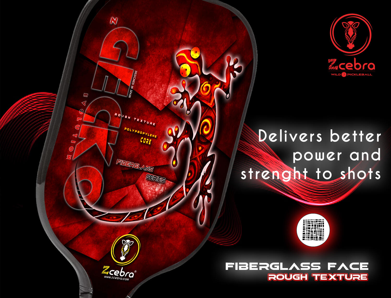 Pala de Pickleball Zcebra Zgecko Fiberglass Series RED 2/7