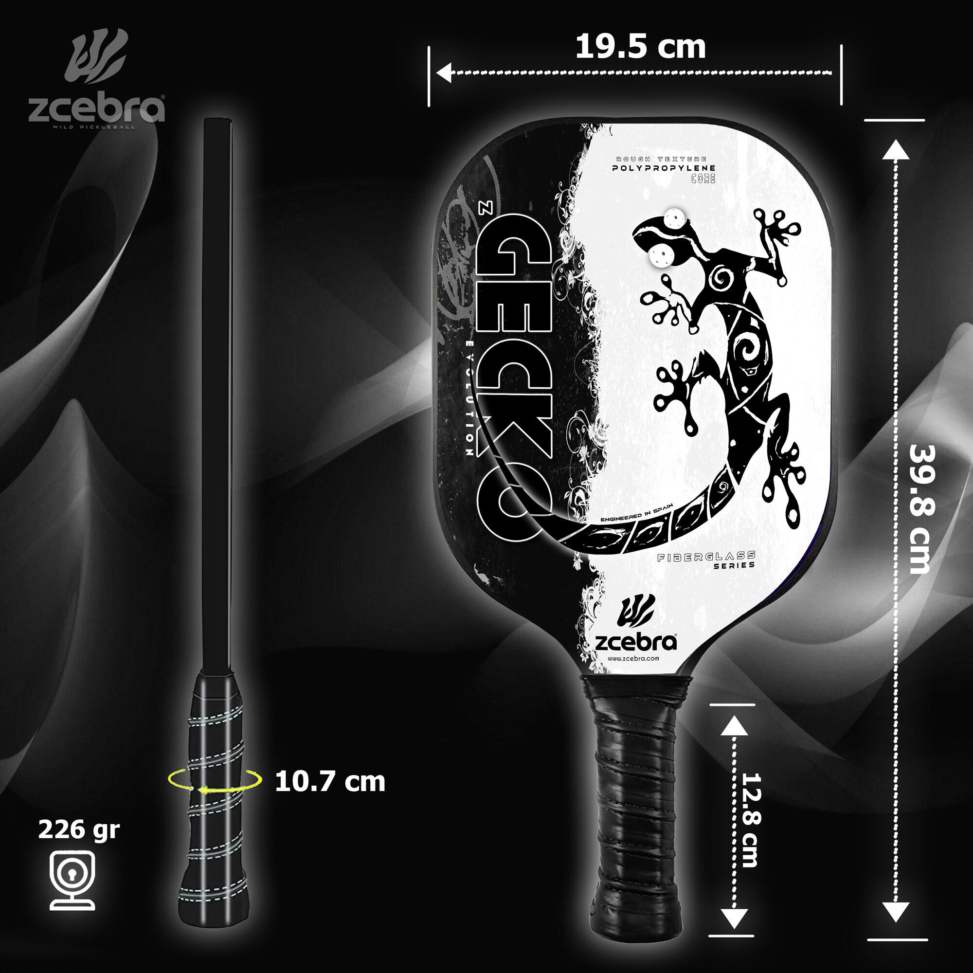 Pala de Pickleball Zcebra Zgecko Fiberglass Series WHITE 2/7