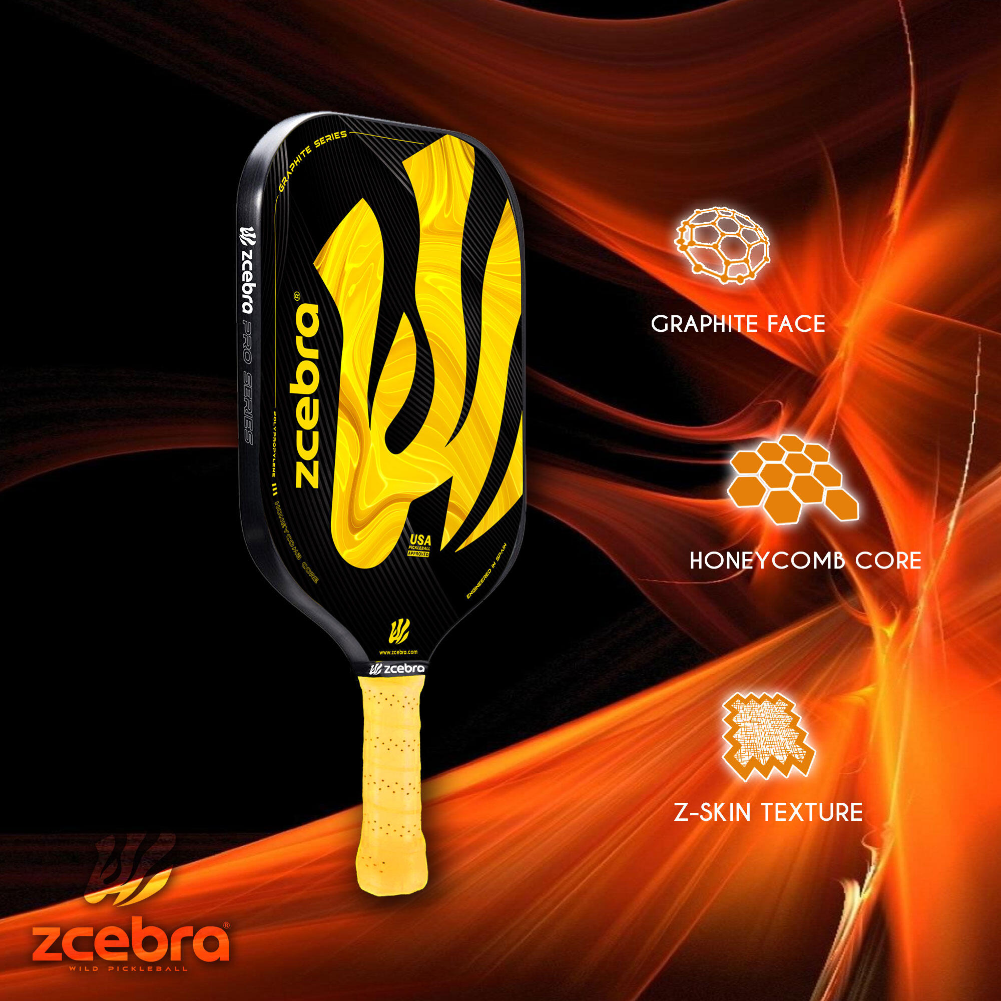 Pala di Pickleball Zcebra Serie Grafite GIALLO 3/5