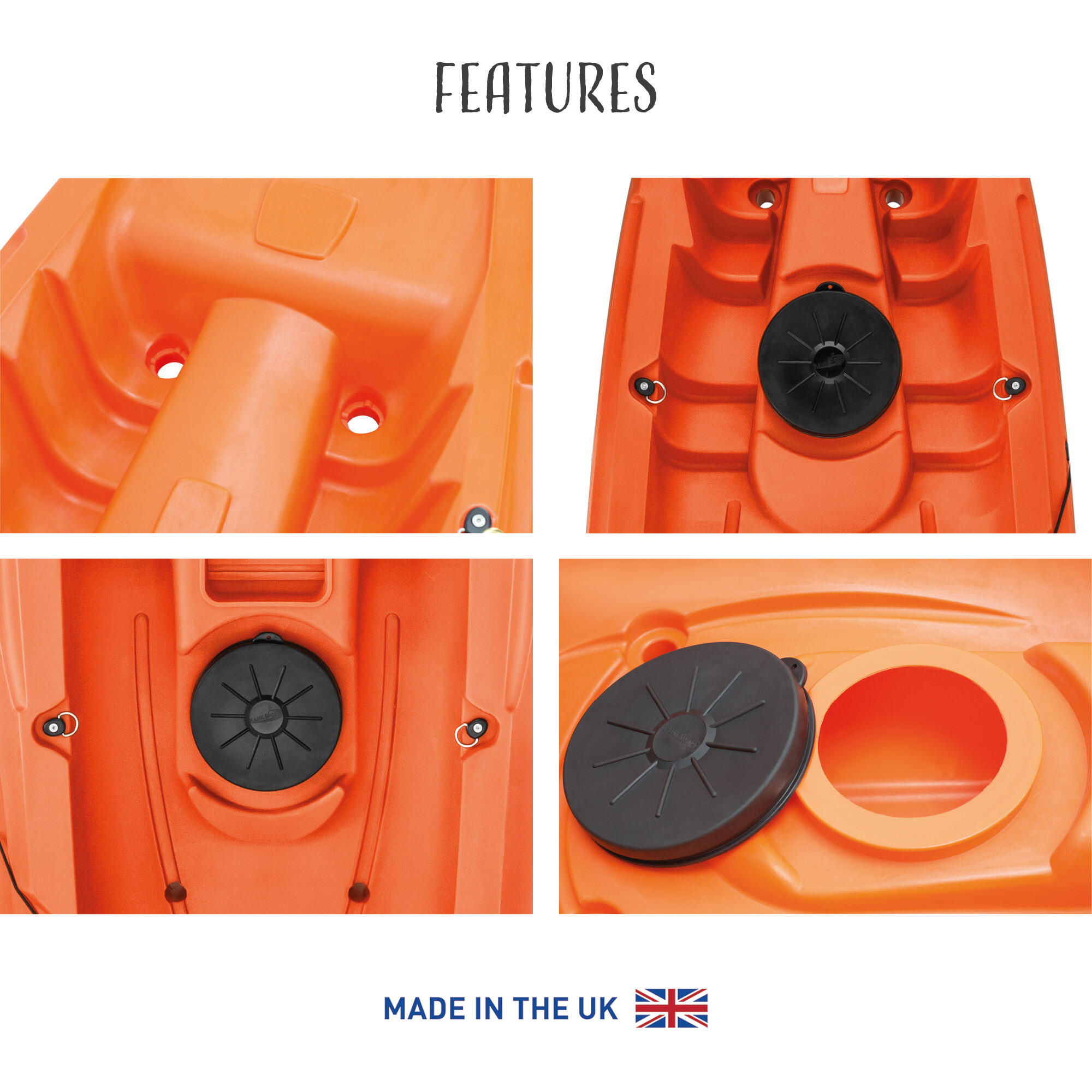MAHEE 2-PERSON RIGID KAYAK - ORANGE Recyclable Marine Plastic 3/7