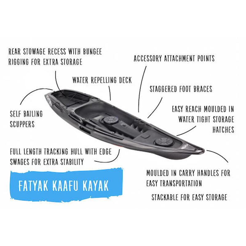 RECYCLED MARINE PLASTIC KAAFU 1PERSON RIGID KAYAK BLACK FATYAK