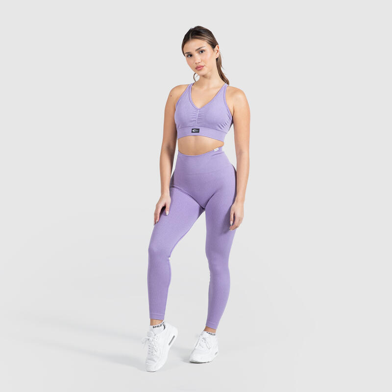 Damen High Waist Leggings Amaze Ripp Lila Melange für Sport & Freizeit