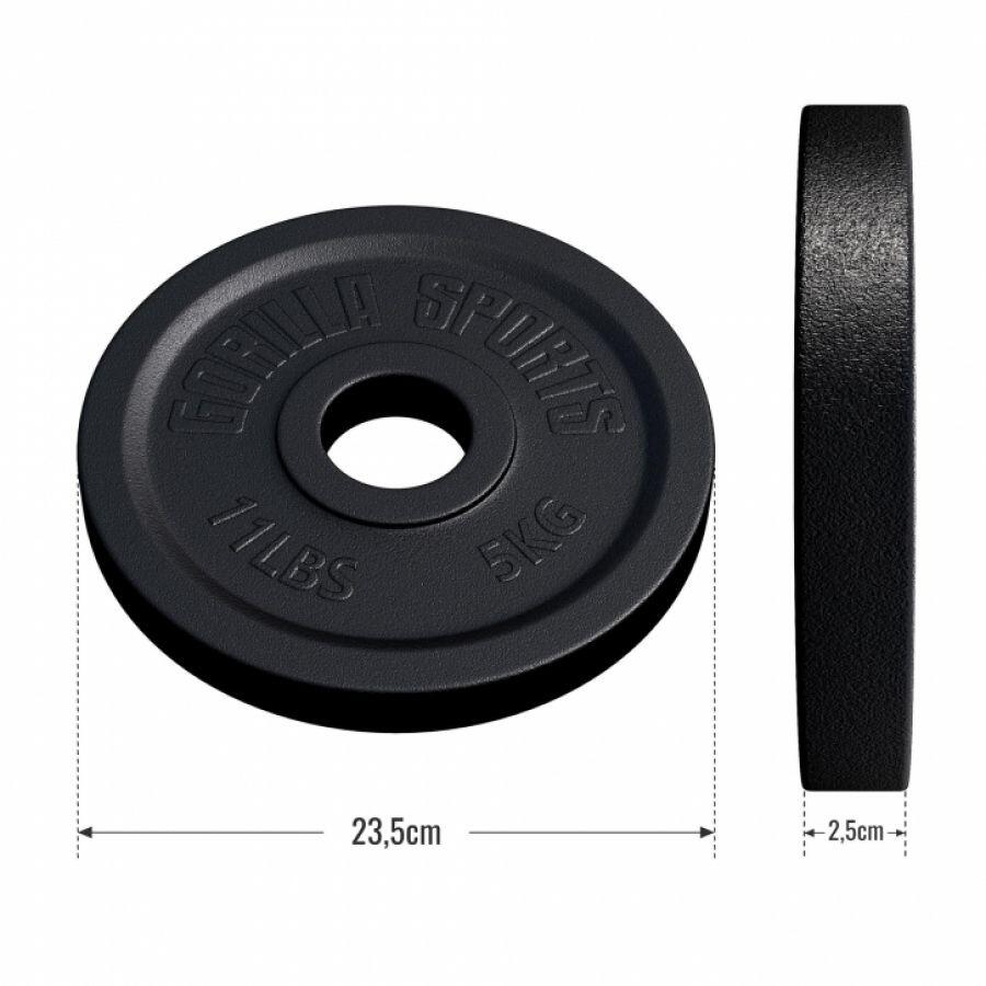 Halterschijven 30 kg - 2x5+2x10 kg - Gietijzer - Zwart - 50 mm - 5/6