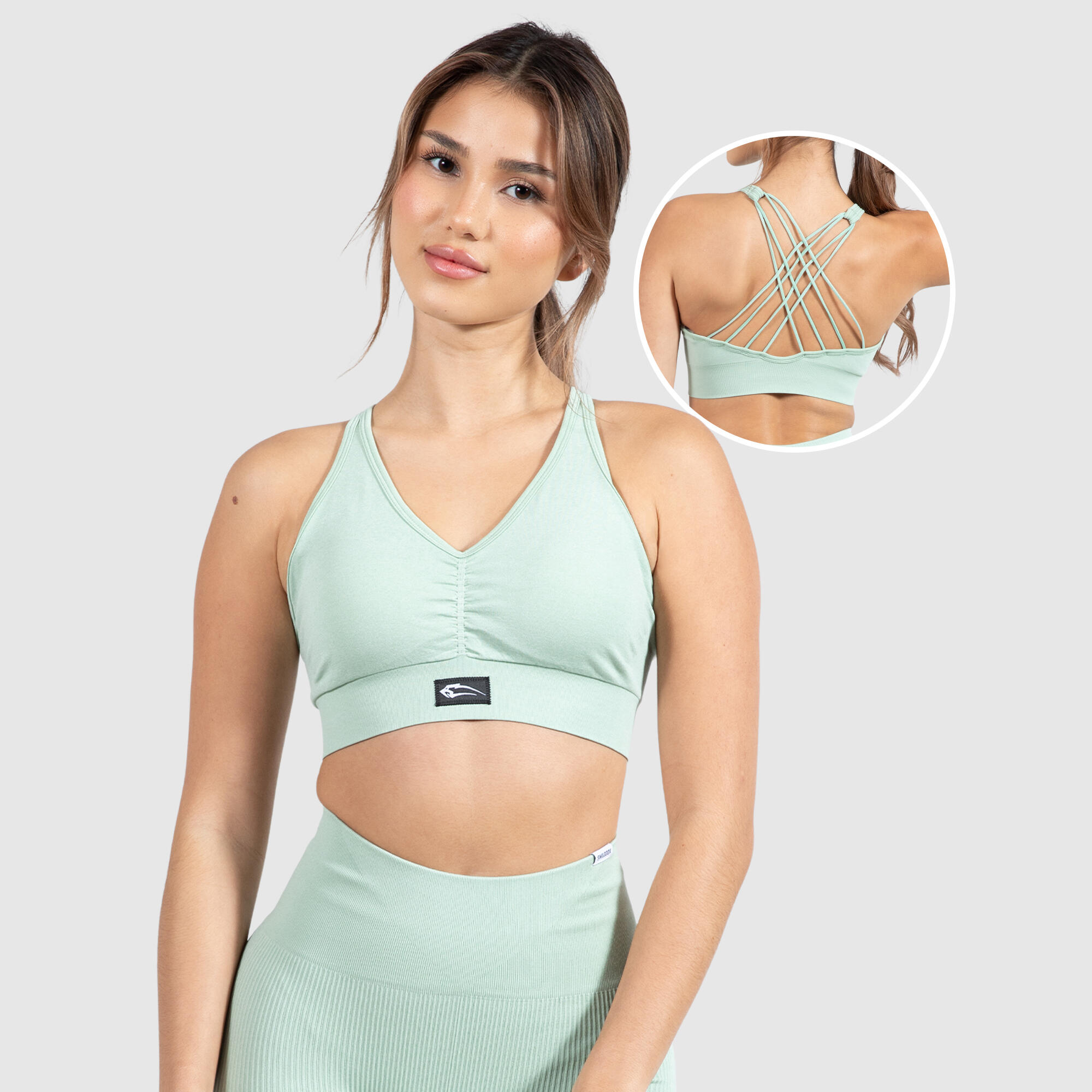 SMILODOX Damen Sport BH Amaze Scrunch Grün Melange