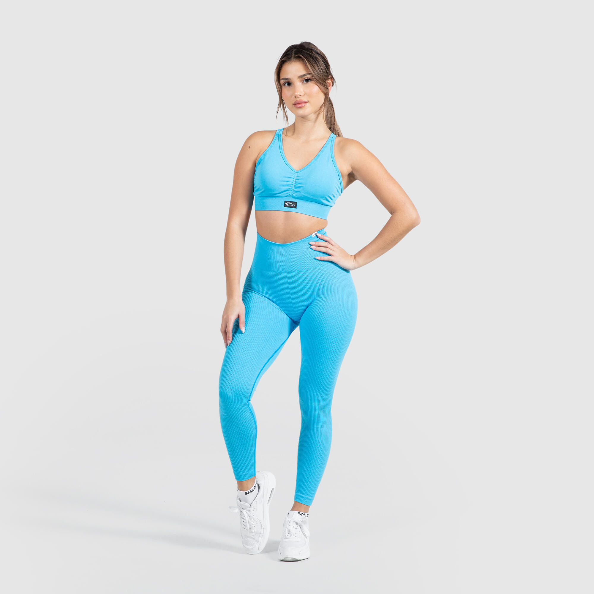 Damen High Waist Leggings Amaze Ripp Hellblau Melange 2/4