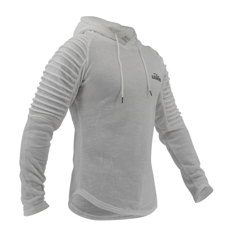 Hoodie Rib Sleeve White Fitness en Hardlopen