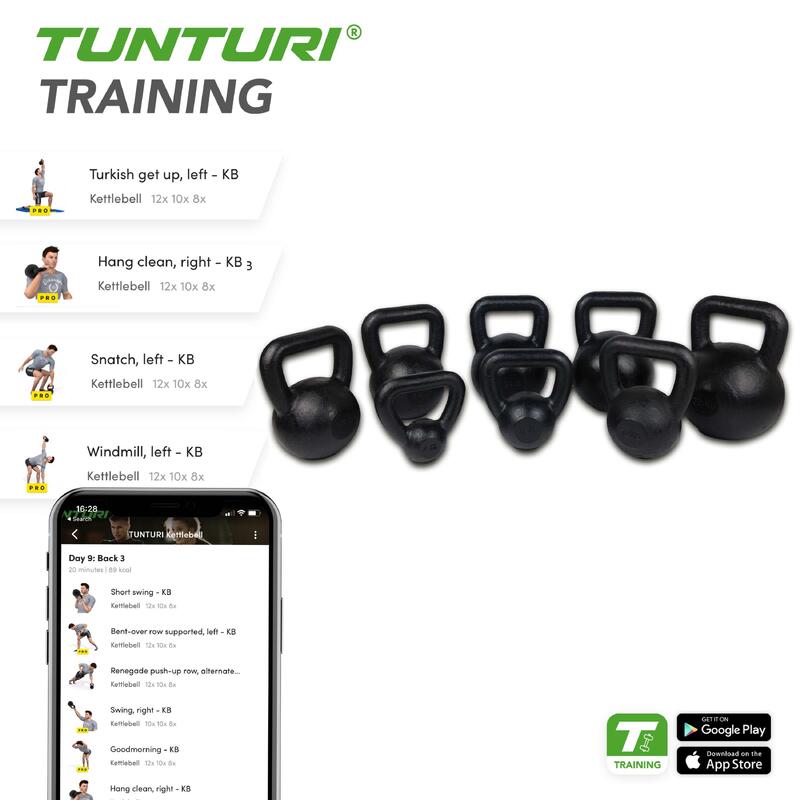 Kettlebell Tunturi en fonte avec fond en caoutchouc 32 kg