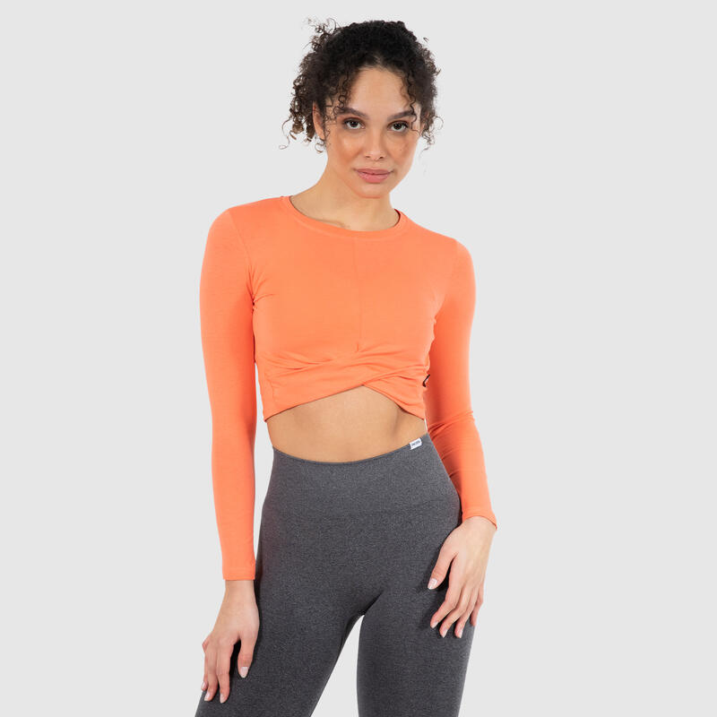 Damen Crop Longsleeve Nova Koralle für Sport & Freizeit