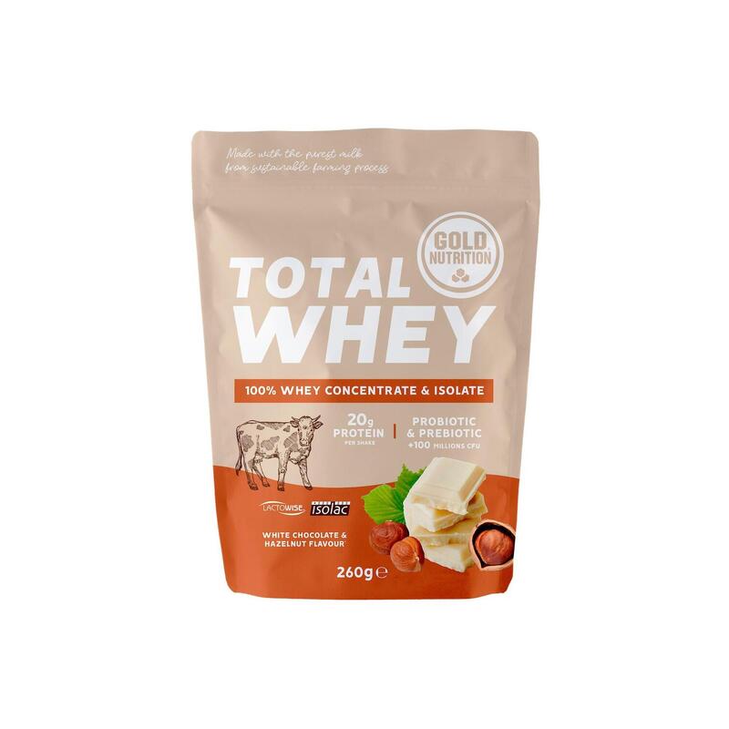 PROTEÍNA AISLADA DE SUERO TOTAL WHEY CHOCOLATE BLANCO-AVELLANA - 260 G