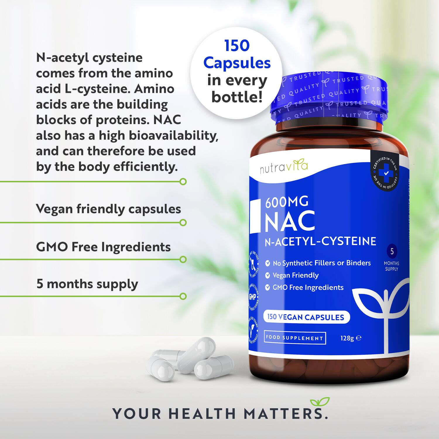 NAC is a stable form of amino acid, L-Cysteine which is in high-protein foods 2/6