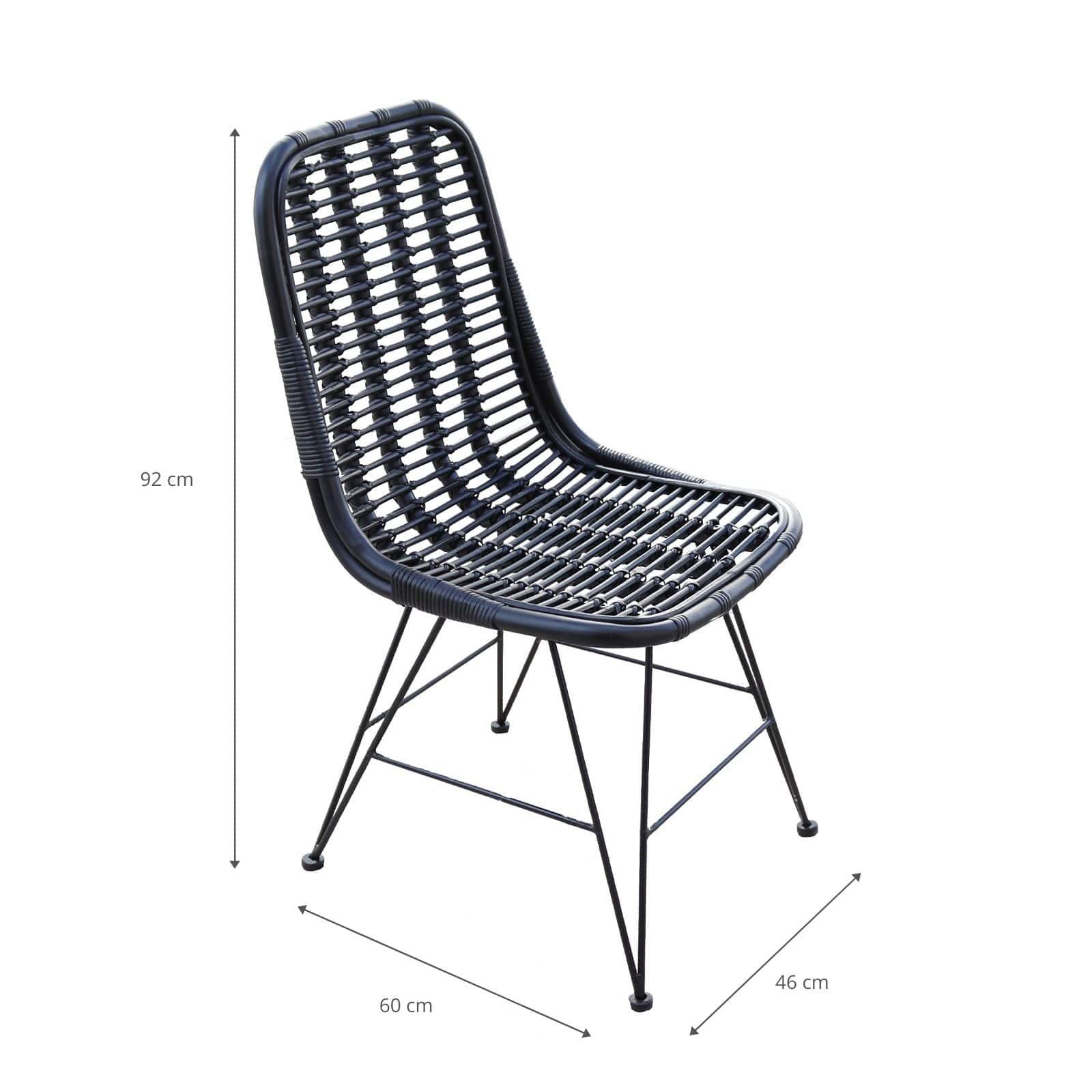 Silla de Ratán Natural Comedor Chillvert Parma 46x60x92 cm Negra 3/4