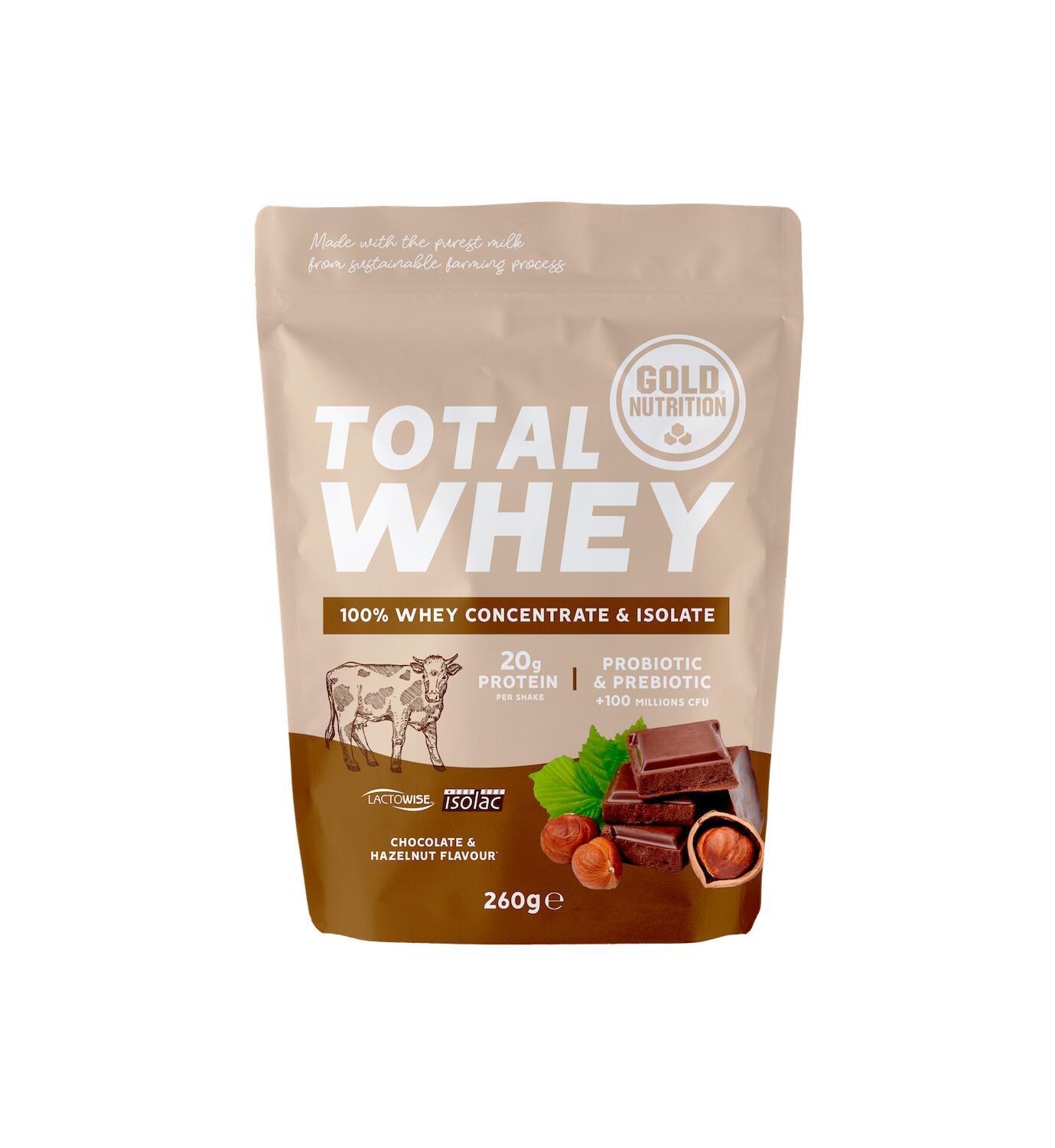 GOLD NUTRITION PROTEÍNA DE SORO ISOLADA TOTAL WHEY CHOCOLATE-AVELÃ - 260 G