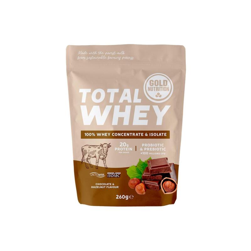 PROTEÍNA AISLADA DE SUERO TOTAL WHEY CHOCOLATE-AVELLANA - 260 G