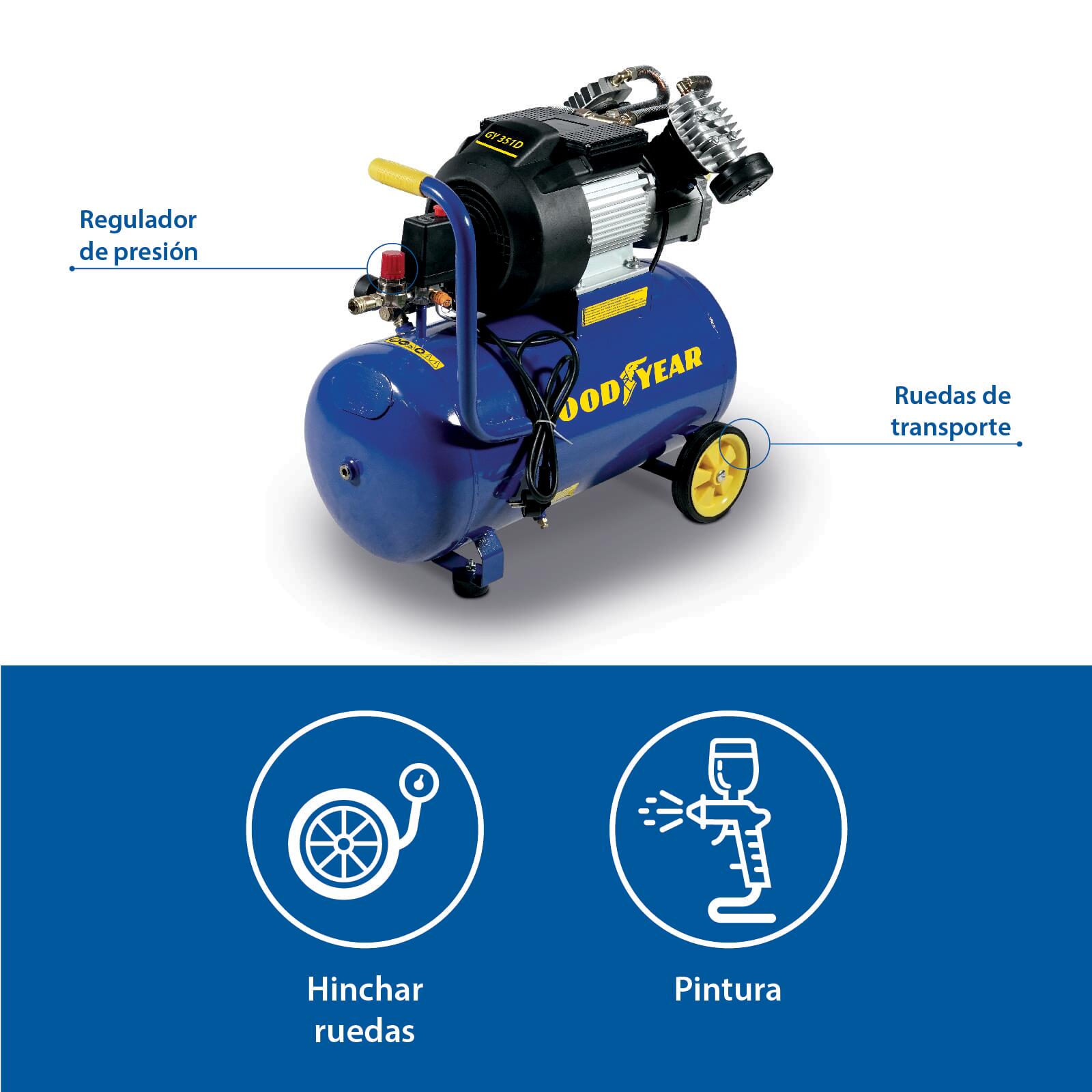 Compresor Goodyear 50L - Potencia y versatilidad para el deporte. 2/5