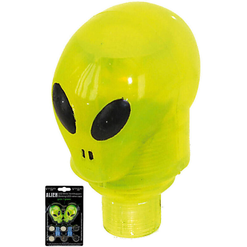 Ventieldop set 2x alien groen met led inclusief batterijen