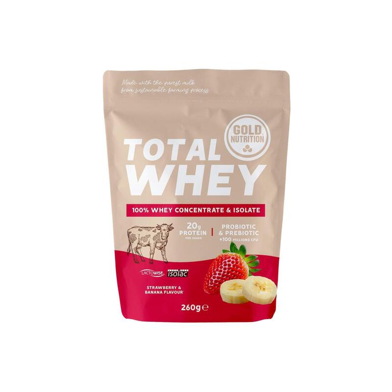 PROTEÍNA DE SORO ISOLADA TOTAL WHEY MORANGO-BANANA - 260 G