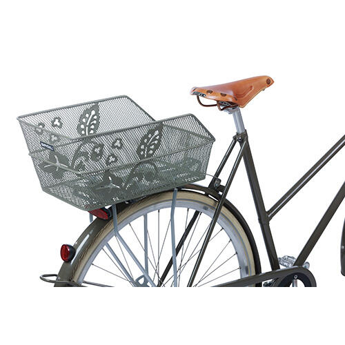 Fietsmand Cento FM Flower met vaste montage 38 x 24 x 11cm  - olijfgroen