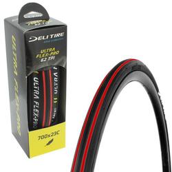 Pneu 700 x 23c Deli route noir bande rouge tringle souple