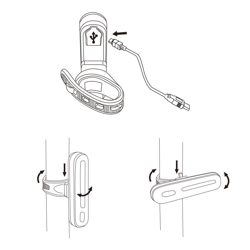 Luz trasera roja para bicicleta 100 lúmenes LED recargable por USB 6/6