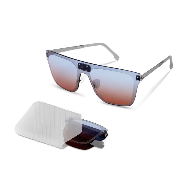 WIND O003 Adult Unisex Folding Sunglasses - Brush Silver / Blue Gradient Orange