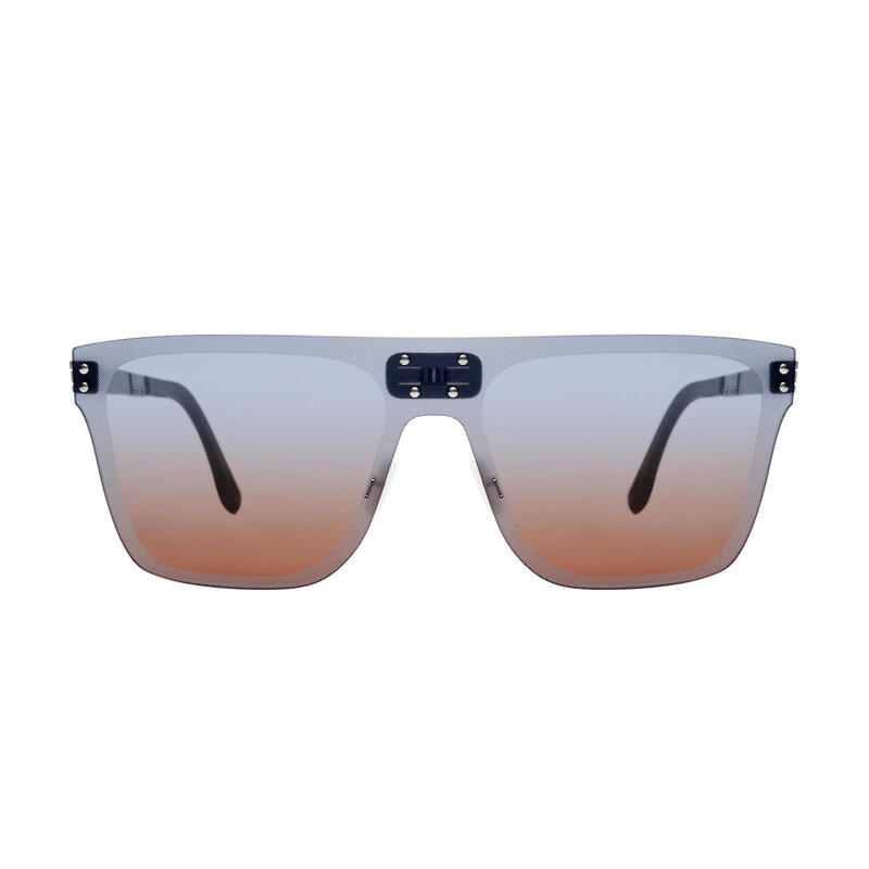 WIND O003 Adult Unisex Folding Sunglasses - Brush Silver / Blue Gradient Orange