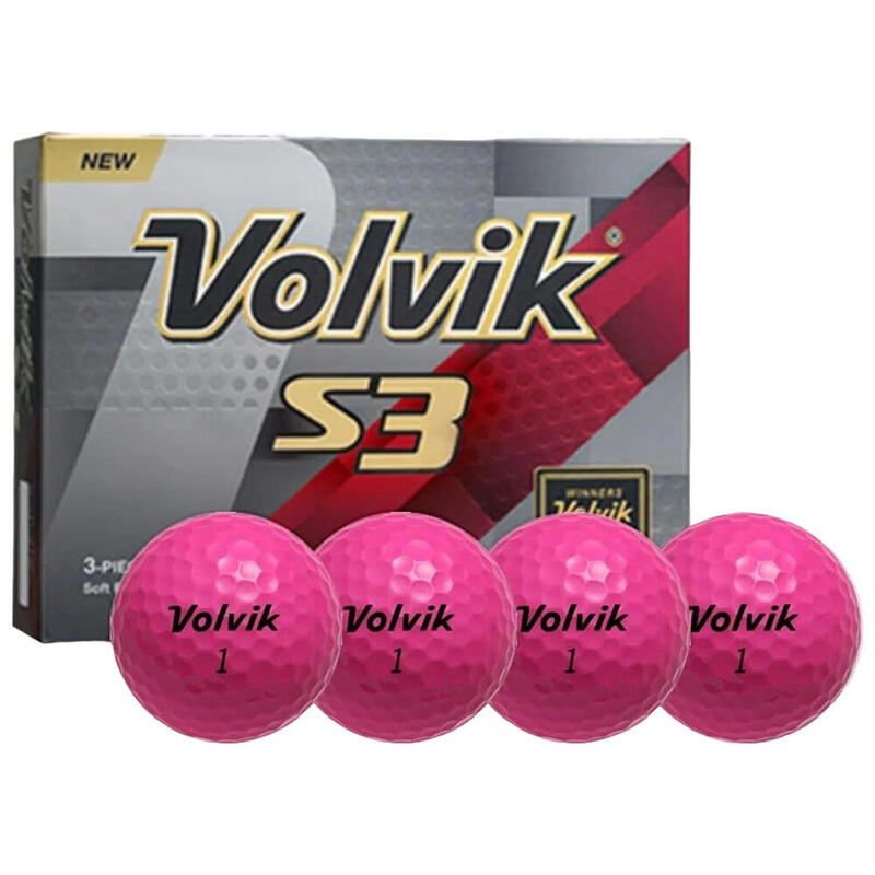 Boite de 12 Balles de Golf Volvik S3 Rose