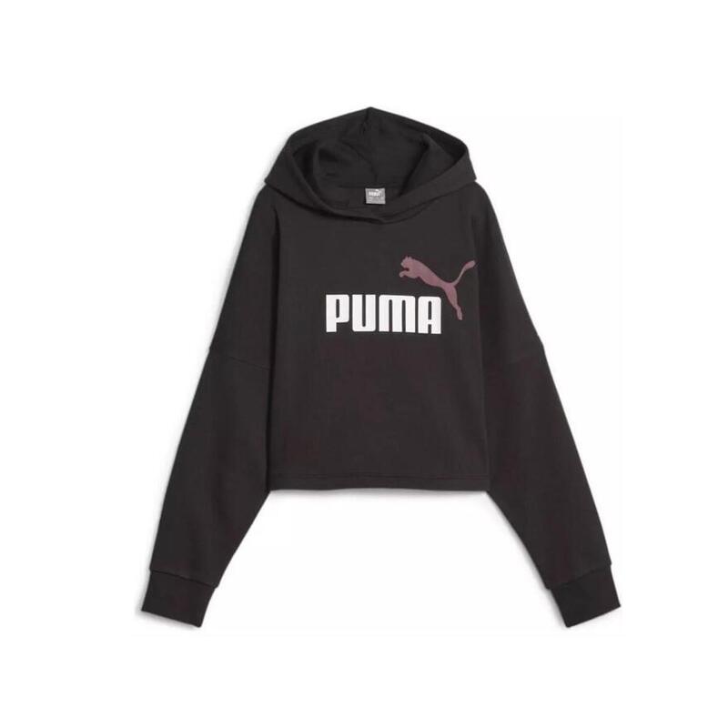 Camisola com capuz para crianças Algodão PUMA ESS Logo Cropped. Preto