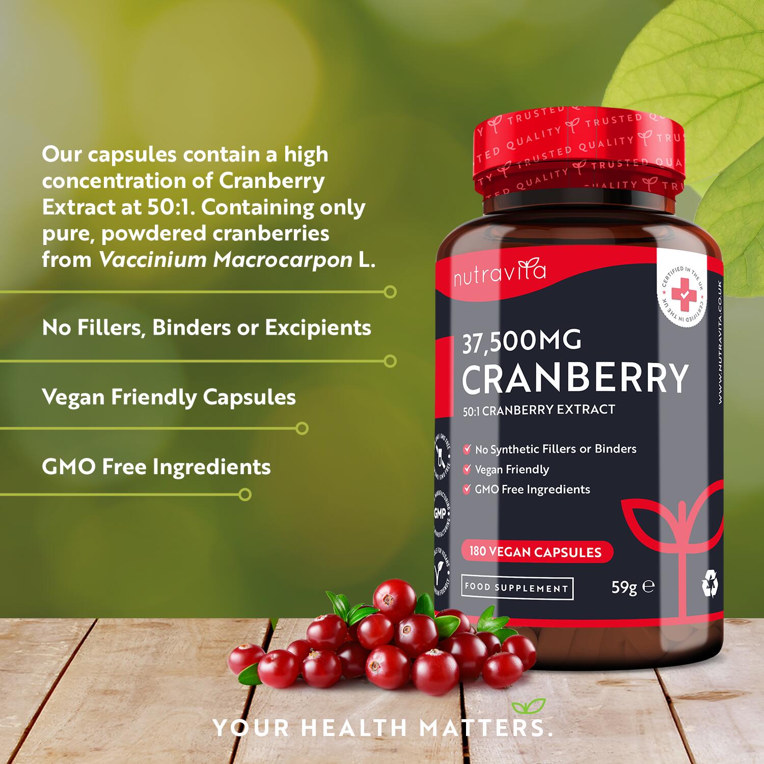 Nutravita Cranberry 50:1 Extract 37,500mg - 180 Vegan Capsules 2/6