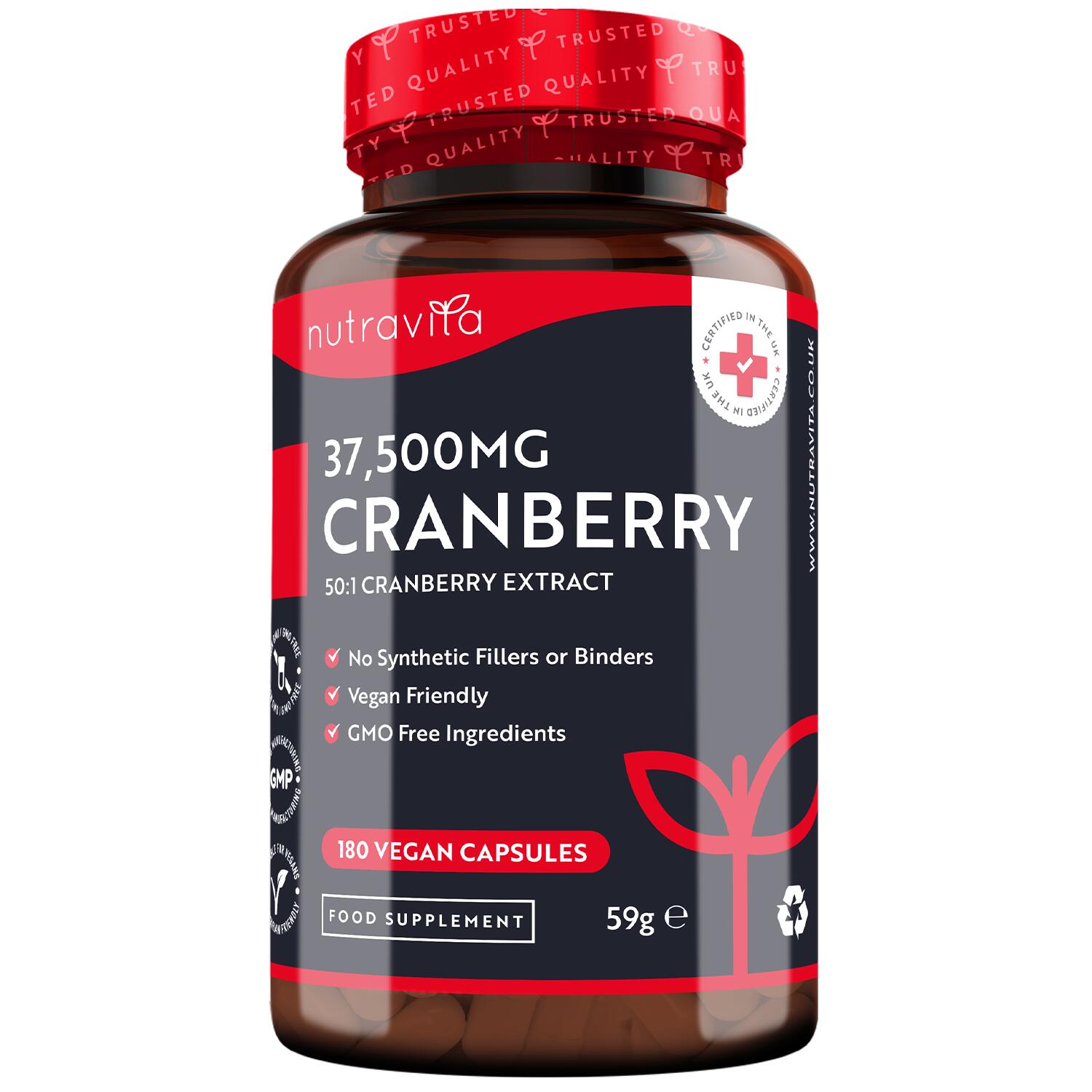 Nutravita Cranberry 50:1 Extract 37,500mg - 180 Vegan Capsules 1/6