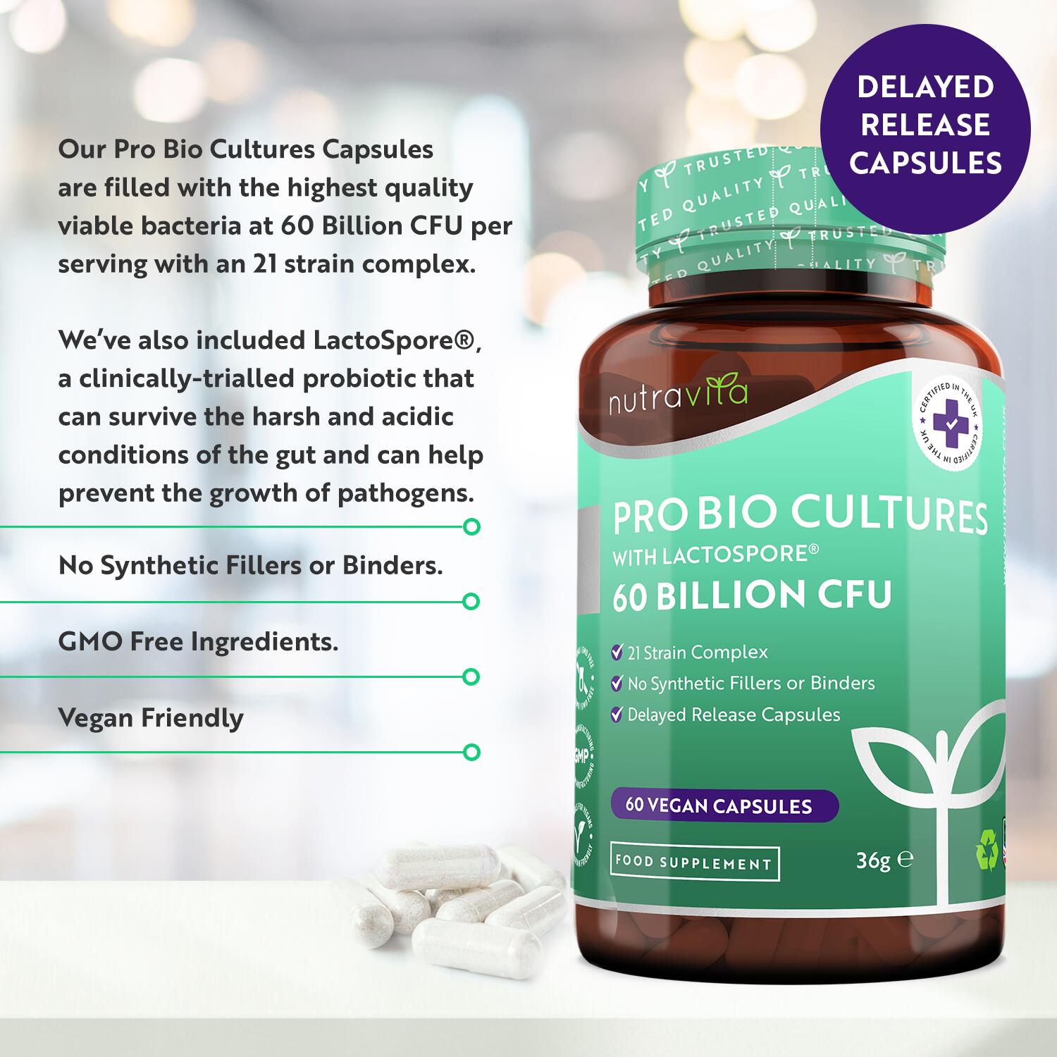 Advanced Probiotic 60 Billion CFU (21 live bacteria strains) - 60 Vegan Capsules 2/6