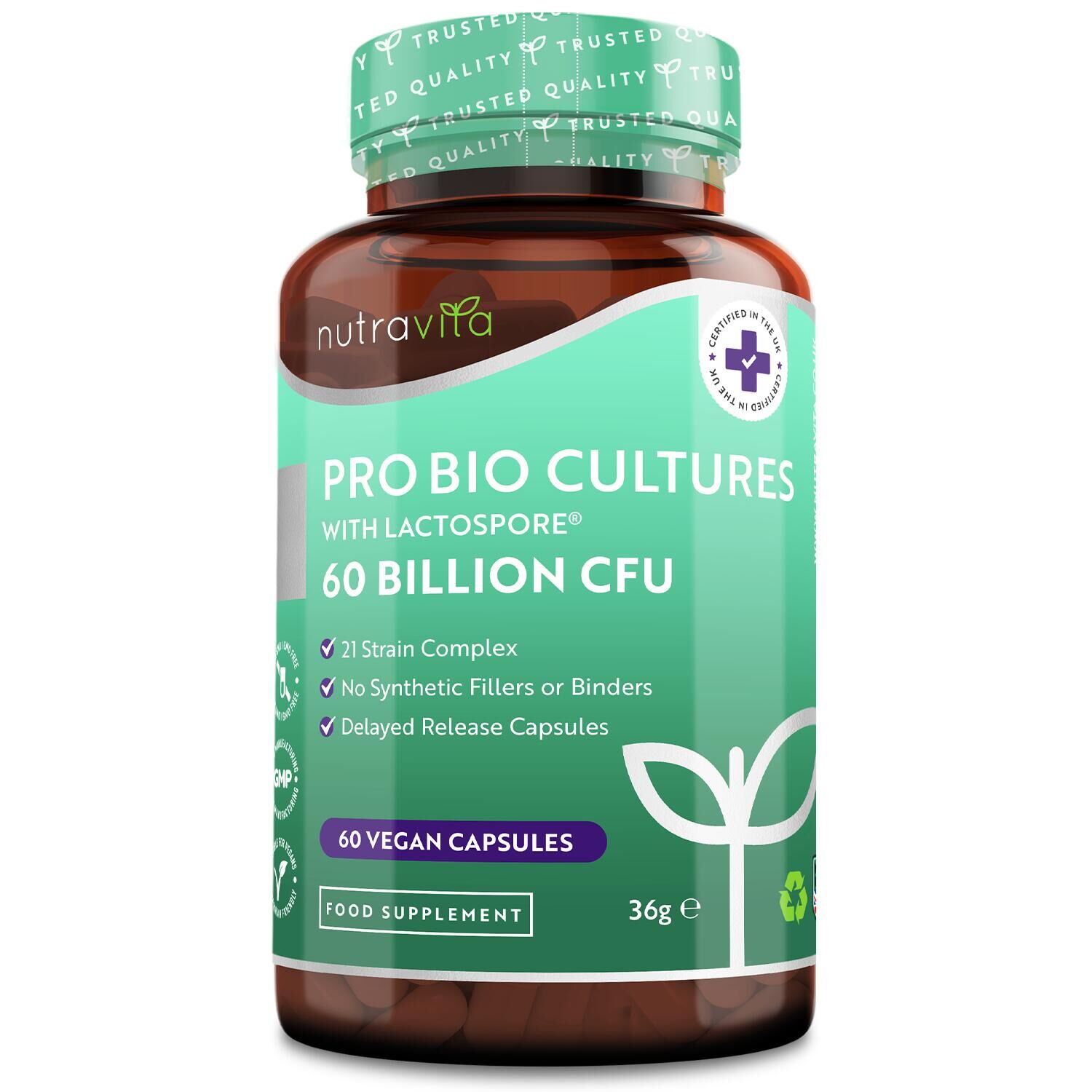 NUTRAVITA Advanced Probiotic 60 Billion CFU (21 live bacteria strains) - 60 Vegan Capsules