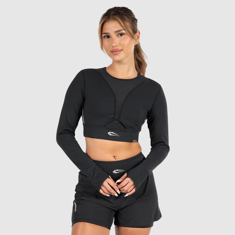 Damen Crop Longsleeve Fastlane Schwarz für Sport & Freizeit