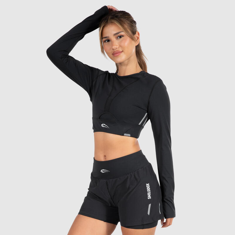 Damen Crop Longsleeve Fastlane Schwarz für Sport & Freizeit