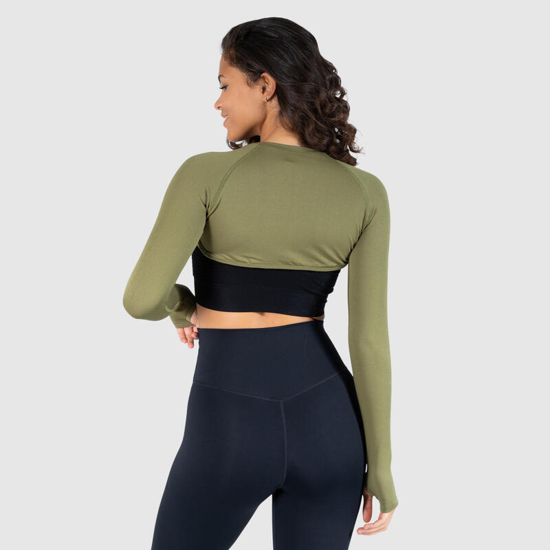 Damen Crop Longsleeve Tarra Olive für Sport & Freizeit