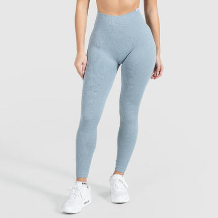 Damen High Waist Leggings Amaze Ripp Hellblau Melange
