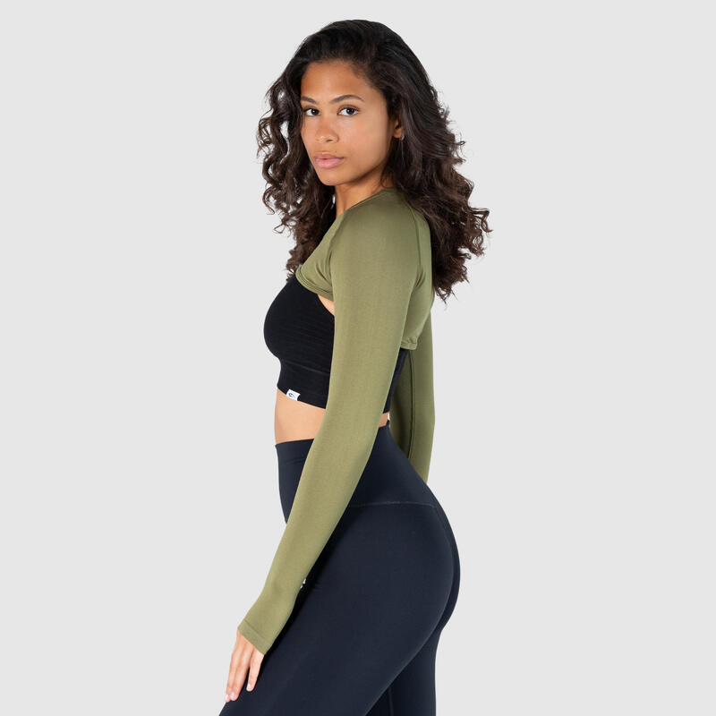 Damen Crop Longsleeve Tarra Olive für Sport & Freizeit