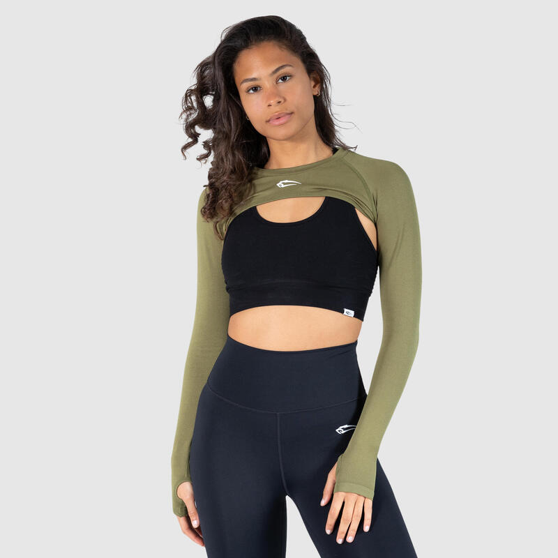 Damen Crop Longsleeve Tarra Olive für Sport & Freizeit