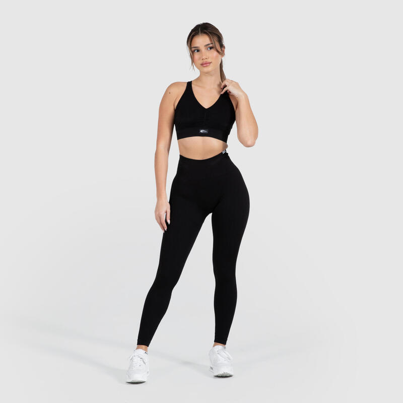 Damen High Waist Leggings Amaze Ripp Schwarz für Sport & Freizeit