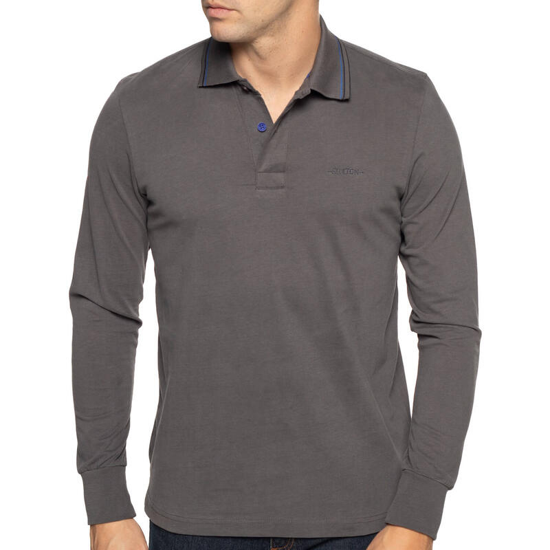 Polo manches longues basic col FANTAISIE homme