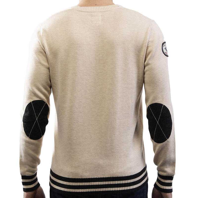 Pull col V patch coton laine homme