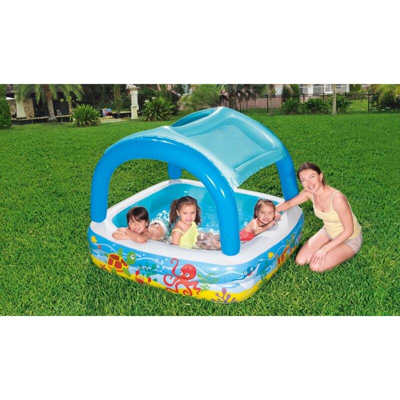 Piscina de brincar com toldo azul 140x140x114 cm