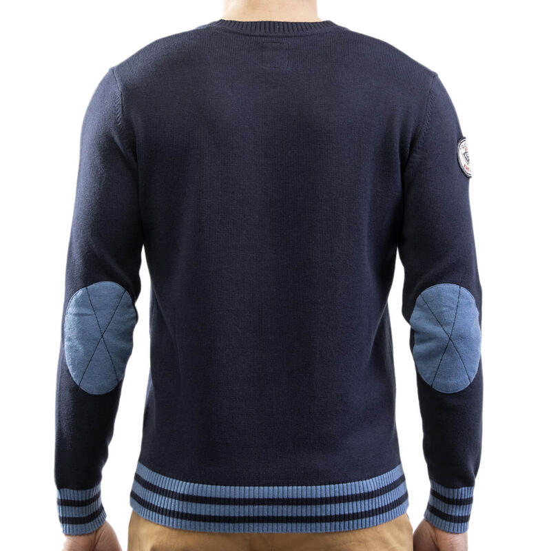 Pull col V patch coton laine homme