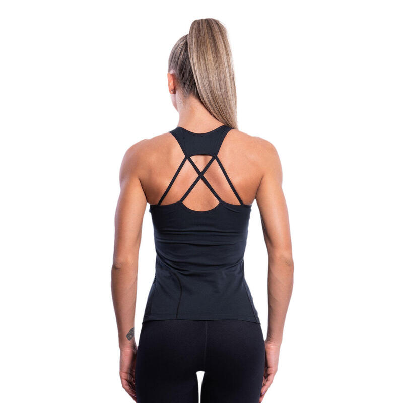 女裝修身速乾功能健身跑步運動背心 - 黑色