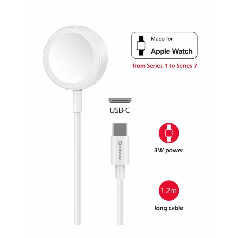 Cabo Swissten Wireless charge cable for Apple Watch USB-C