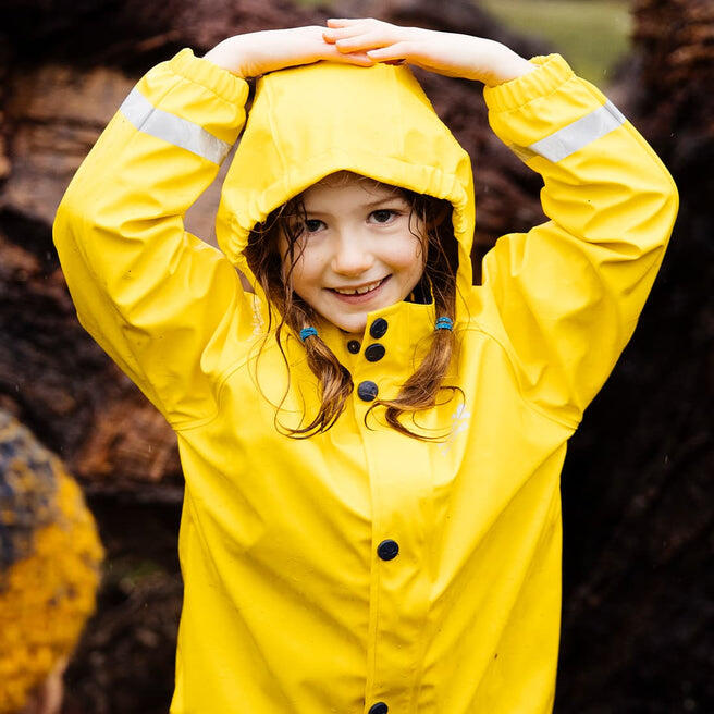 Kids Yellow Waterproof Jacket Recycled 3/4
